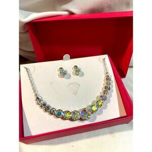 Vintage Avon Aurora Borealis Necklace & Earring Set  Silver-Tone Finish  SAQ Mar